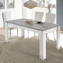 OTELLO - Table Repas 180cm Blanc Laqué Brillant Plateau Aspect Béton