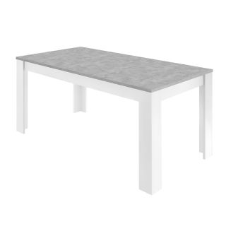 OTELLO - Table Repas 180cm Blanc Laqué Brillant Plateau Aspect Béton