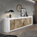 OTELLO - Buffet 4 Portes Finition Blanc Laqué et Aspect Bois Antik