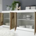 OTELLO - Buffet 4 Portes Finition Blanc Laqué et Aspect Bois Antik