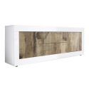 OTELLO - Buffet bas 2 Portes 2 Tiroirs Finition Blanc Laqué et Aspect Bois Antik