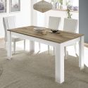 ANTIK - Table Repas 180cm Blanc Laqué Brillant Plateau Aspect Bois Antik