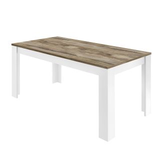 ANTIK - Table Repas 180cm Blanc Laqué Brillant Plateau Aspect Bois Antik