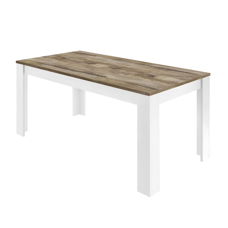 ANTIK - Table Repas 180cm Blanc Laqué Brillant Plateau Aspect Bois Antik