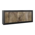 OTELLO - Buffet 4 Portes Finition Noir Mat et Aspect Bois Antik