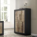 OTELLO - Rangement 4 Portes Finition Noir Mat et Aspect Bois Antik