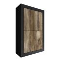 OTELLO - Rangement 4 Portes Finition Noir Mat et Aspect Bois Antik