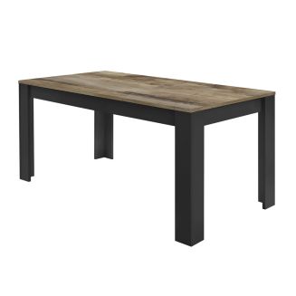 OTELLO - Table Repas 180cm Noir Mat Plateau Aspect Bois Antik