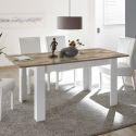 ANTIK - Table Repas Extensible Blanc Laqué Brillant Plateau Aspect Bois Antik