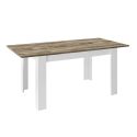 ANTIK - Table Repas Extensible Blanc Laqué Brillant Plateau Aspect Bois Antik