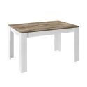 ANTIK - Table Repas Extensible Blanc Laqué Brillant Plateau Aspect Bois Antik