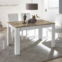 ANTIK - Table Repas Extensible Blanc Laqué Brillant Plateau Aspect Bois Antik