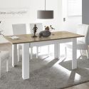 CADIZ - Table Repas Extensible Blanc Laqué Brillant Plateau Aspect Bois Cadiz