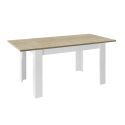 CADIZ - Table Repas Extensible Blanc Laqué Brillant Plateau Aspect Bois Cadiz