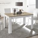 CADIZ - Table Repas Extensible Blanc Laqué Brillant Plateau Aspect Bois Cadiz