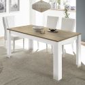 CADIZ - Table Repas 180cm Blanc Laqué Brillant Plateau Aspect Bois Cadiz