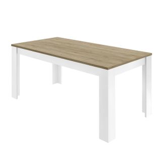 CADIZ - Table Repas 180cm Blanc Laqué Brillant Plateau Aspect Bois Cadiz