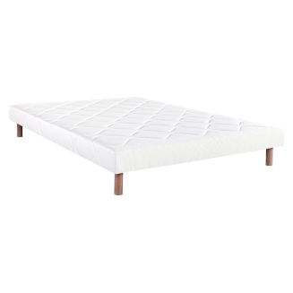 PRESTON - Sommier Tapissier 140x190 Blanc Pieds Bois massif