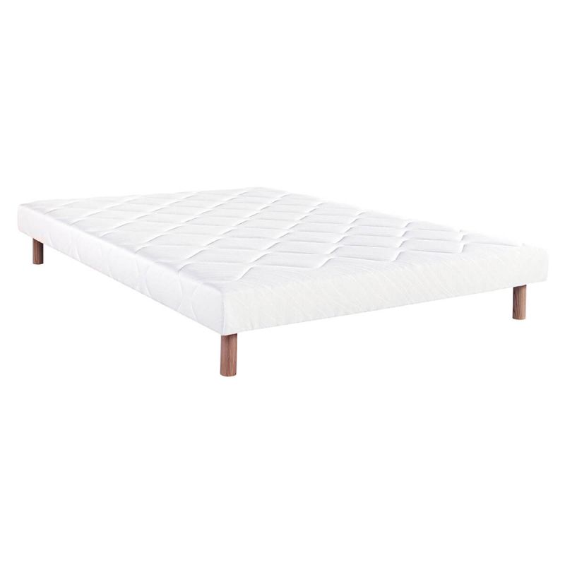 PRESTON - Sommier Tapissier 160x200 Blanc Pieds Bois massif