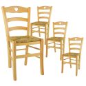 NAPLES - Lot de 4 Chaises Naturelles et Assises en Paille