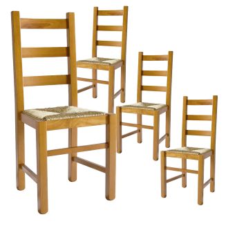 ORTA - Lot de 4 Chaises Teinté Chêne et Assises en Paille