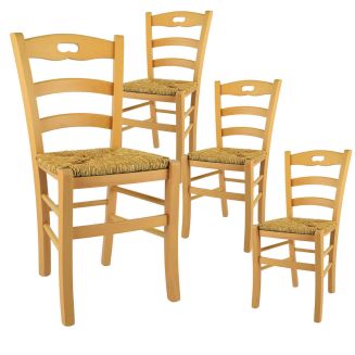 SUZY - Lot de 4 Chaises Naturelles et Assises en Paille