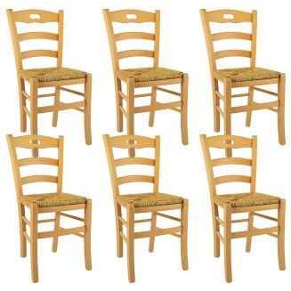 SUZY - Lot de 6 Chaises Naturelles et Assises en Paille