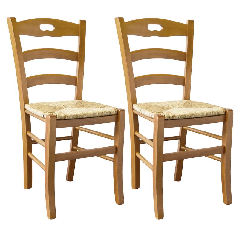 SUZY - Lot de 2 Chaises Teinté Chêne et Assises en Paille