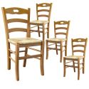 SUZY - Lot de 4 Chaises Teinté Chêne et Assises en Paille