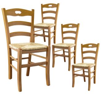 SUZY - Lot de 4 Chaises Teinté Chêne et Assises en Paille