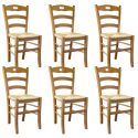 SUZY - Lot de 6 Chaises Teinté Chêne et Assises en Paille