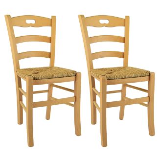 SUZY - Lot de 2 Chaises Naturelles et Assises en Paille