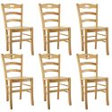 SUZY - Lot de 6 Chaises Naturelles et Assises en Bois