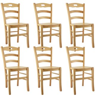 SUZY - Lot de 6 Chaises Naturelles et Assises en Bois