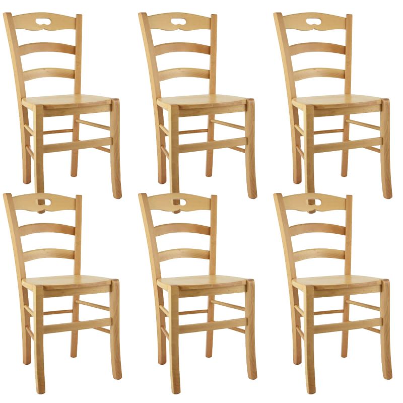 SUZY - Lot de 6 Chaises Naturelles et Assises en Bois