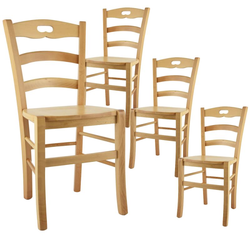 SUZY - Lot de 4 Chaises Naturelles et Assises en Bois