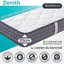 ZENITH - Ensemble Matelas Mousse Ep.20cm + Sommier Tapissier Blanc 90x190 cm