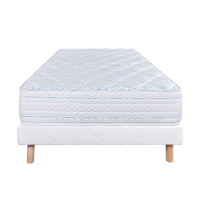 THELIO - Ensemble Matelas Mousse Ep.24cm + Sommier Tapissier Blanc 90x190 cm