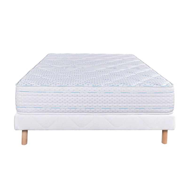 THELIO - Ensemble Matelas Mousse Ep.24cm + Sommier Tapissier Blanc 140x190 cm