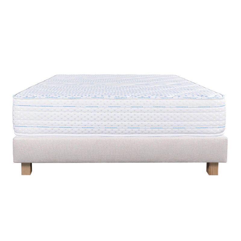 THELIO - Ensemble Matelas Mousse Ep.24cm + Sommier Tapissier Beige 140x190 cm