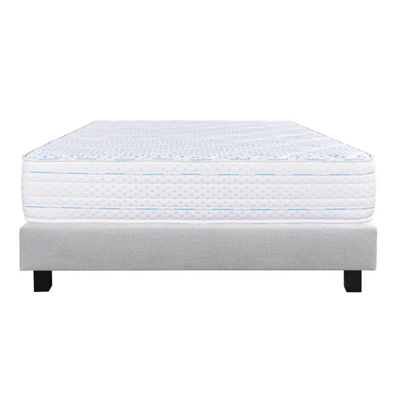 THELIO - Ensemble Matelas Mousse Ep.24cm + Sommier Tapissier Gris 140x190 cm