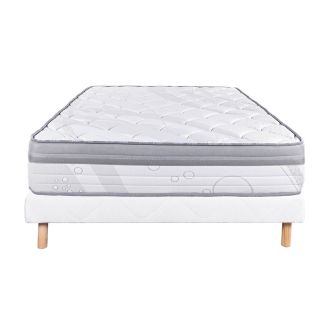 REINALD - Ensemble Matelas Ressorts Ep.26cm + Sommier Tapissier Blanc 140x190 cm