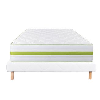 REVA - Ensemble Matelas Mousse Ep.30cm + Sommier Tapissier Blanc 140x190 cm