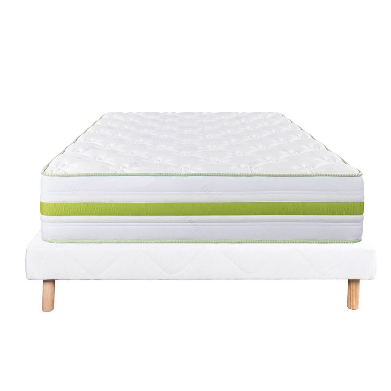 REVA - Ensemble Matelas Mousse Ep.30cm + Sommier Tapissier Blanc 140x190 cm