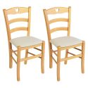 NAPLES - Lot de 2 Chaises Naturelles et Assises en Tissu Ivoire