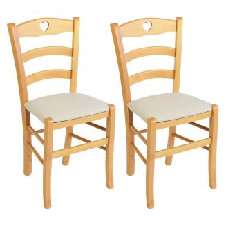 NAPLES - Lot de 2 Chaises Naturelles et Assises en Tissu Ivoire