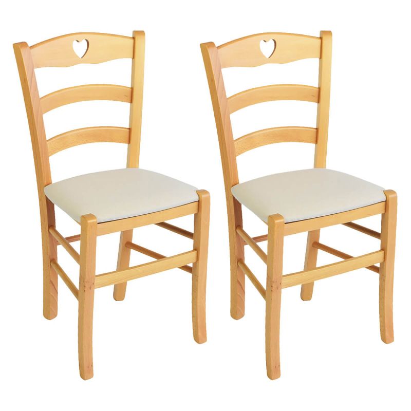 NAPLES - Lot de 2 Chaises Naturelles et Assises en Tissu Ivoire