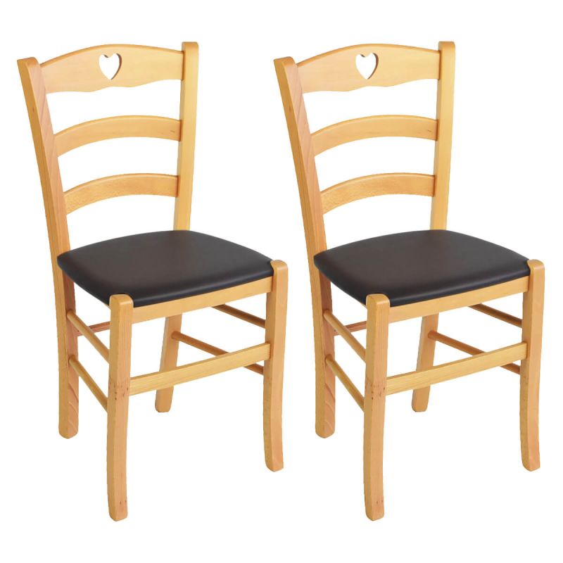 NAPLES - Lot de 2 Chaises Naturelles et Assises en PVC Moka