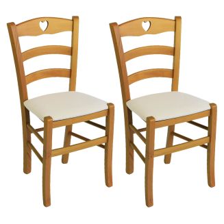 NAPLES - Lot de 2 Chaises Teinté Chêne et Assises en Tissu Ivoire