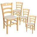 NAPLES - Lot de 4 Chaises Naturelles et Assises en Tissu Ivoire